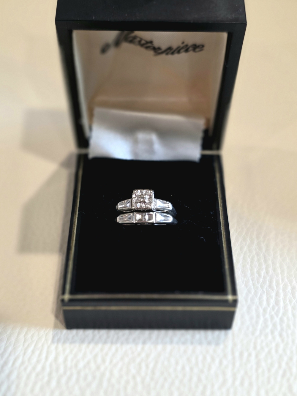 Vintage 1950s Tessler & Weiss 14K White Gold Diamond Bridal Set